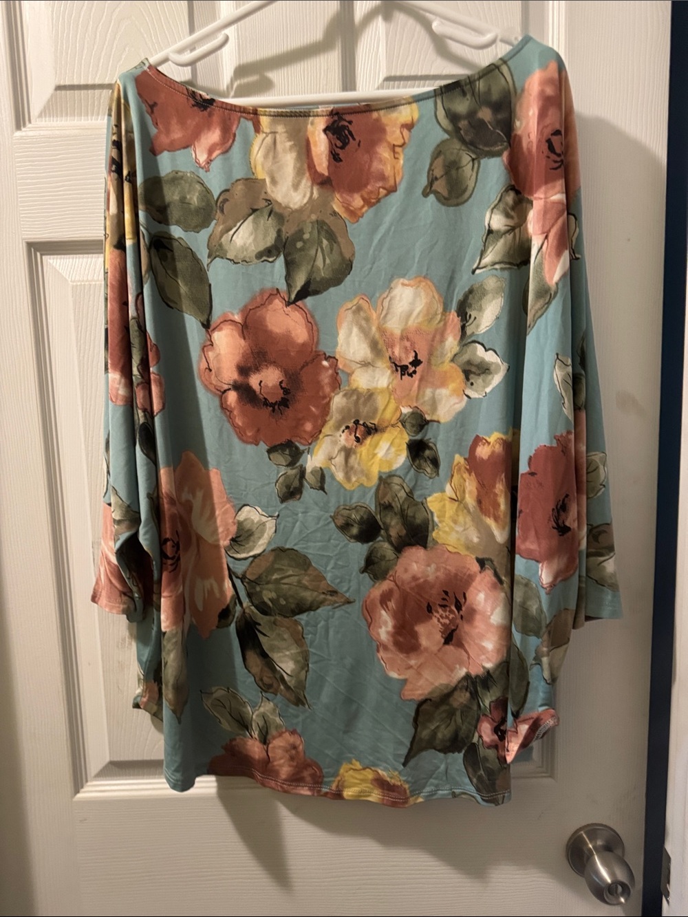 Emerald Blue Floral Boatneck Top